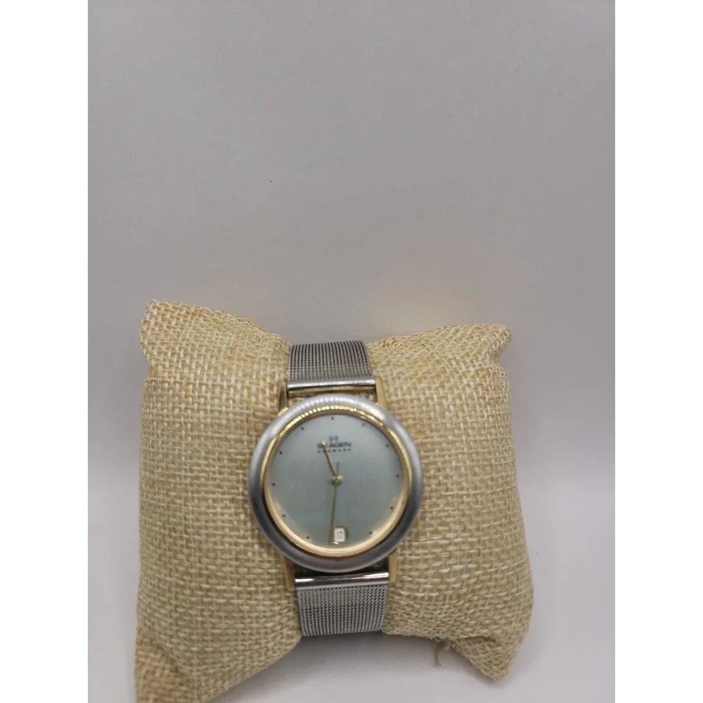 Skagen Denmark 16LGS Two Tone Quartz Watch Date Mesh Band 33.5mm